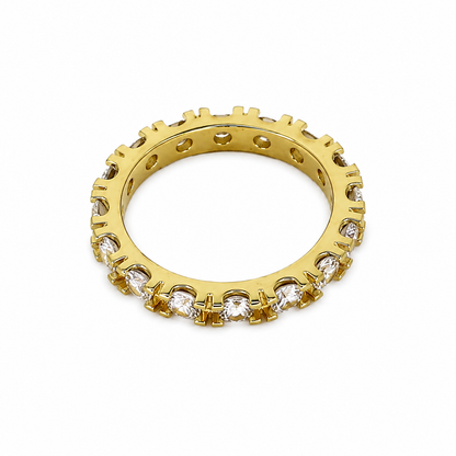 Semijoia Anel Aliança Inteira Zircônia 3mm Aro 13 Banho Ouro 18K