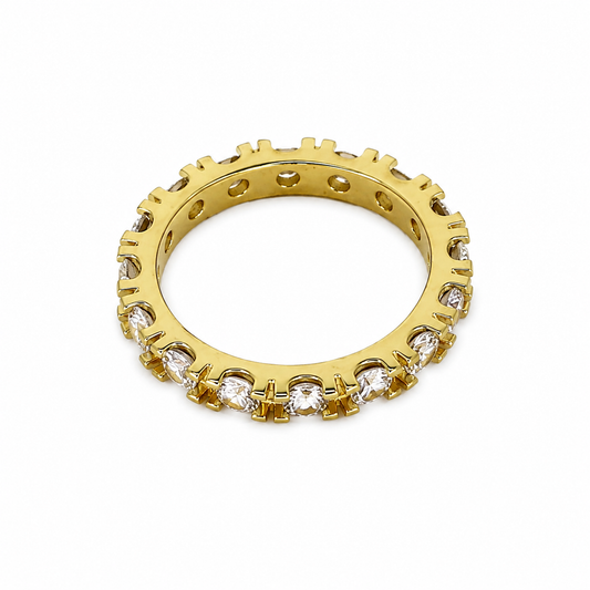 Semijoia Anel Aliança Inteira Zircônia 3mm Aro 13 Banho Ouro 18K