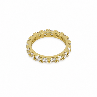 Semijoia Anel Aliança Inteira Zircônia 3mm Aro 18 Banho Ouro 18K