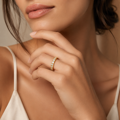 Semijoia Anel Aliança Inteira Zircônia 3mm Aro 18 Banho Ouro 18K