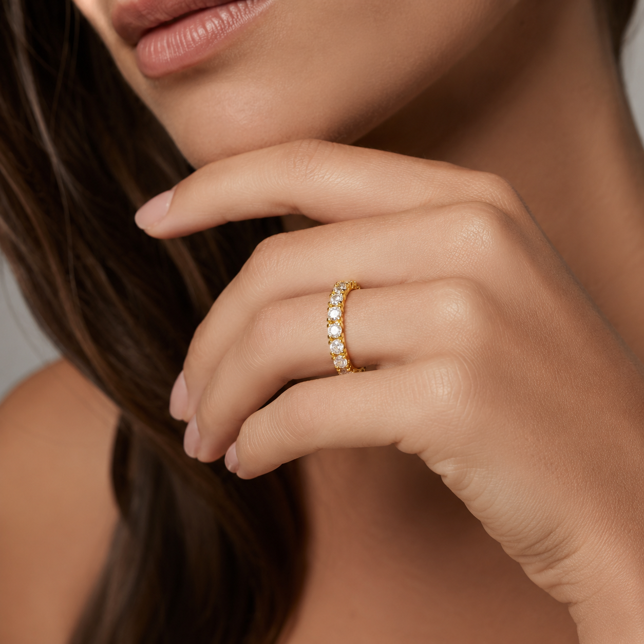 Semijoia Anel Aliança Inteira Zircônia 3mm Aro 21 Banho Ouro 18K