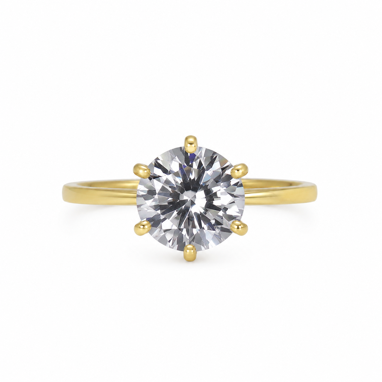 Semijoia Anel Solitário Zircônia 10mm Aro 13 Banho Ouro 18K