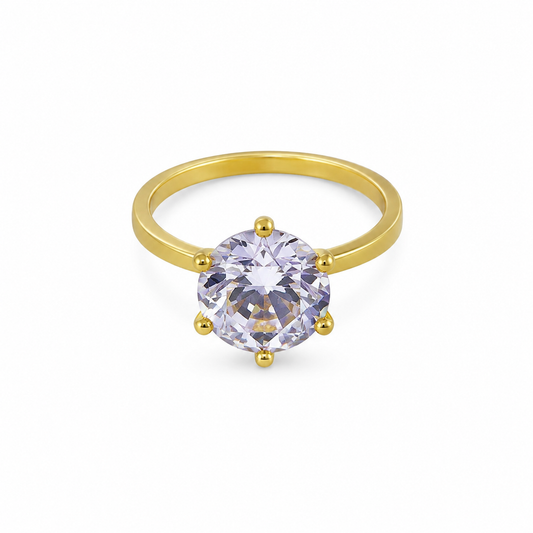 Semijoia Anel Solitário Zircônia 10mm Aro 18 Banho Ouro 18K