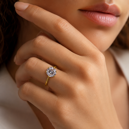 Semijoia Anel Solitário Zircônia 10mm Aro 18 Banho Ouro 18K