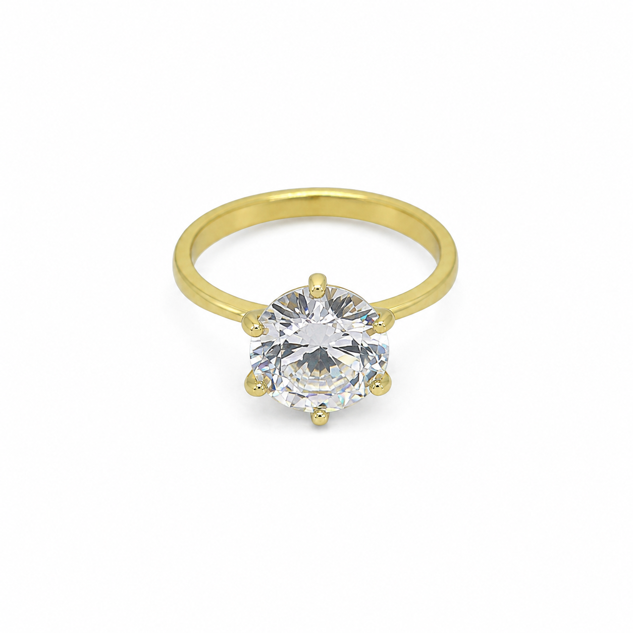 Semijoia Anel Solitário Zircônia 10mm Aro 22 Banho Ouro 18K