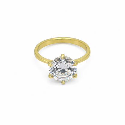Semijoia Anel Solitário Zircônia 10mm Aro 22 Banho Ouro 18K
