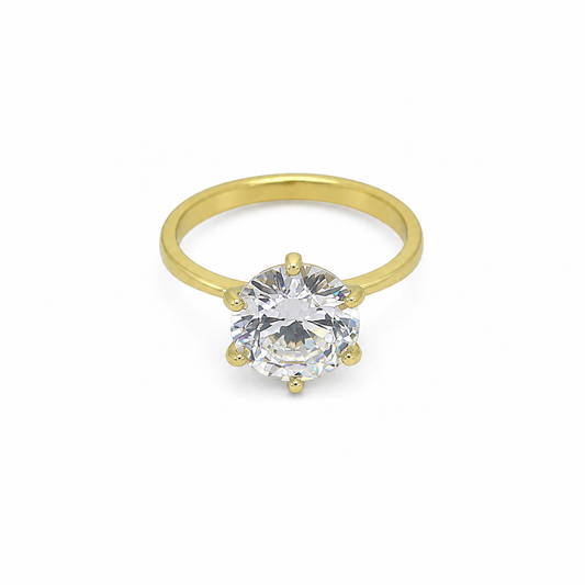 Semijoia Anel Solitário Zircônia 10mm Aro 22 Banho Ouro 18K