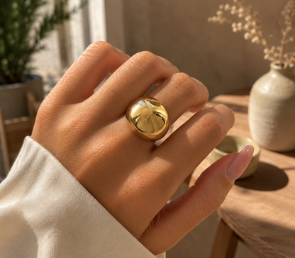 Semijoia Anel Ajustável Bola Grande 20mm Banho Ouro 18K