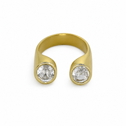 Semijoia Anel Ajustável Zircônias Ovais 10mm Banho Ouro 18K