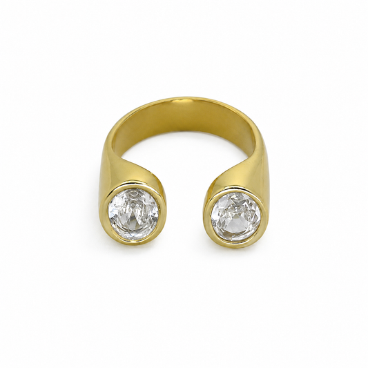 Semijoia Anel Ajustável Zircônias Ovais 10mm Banho Ouro 18K