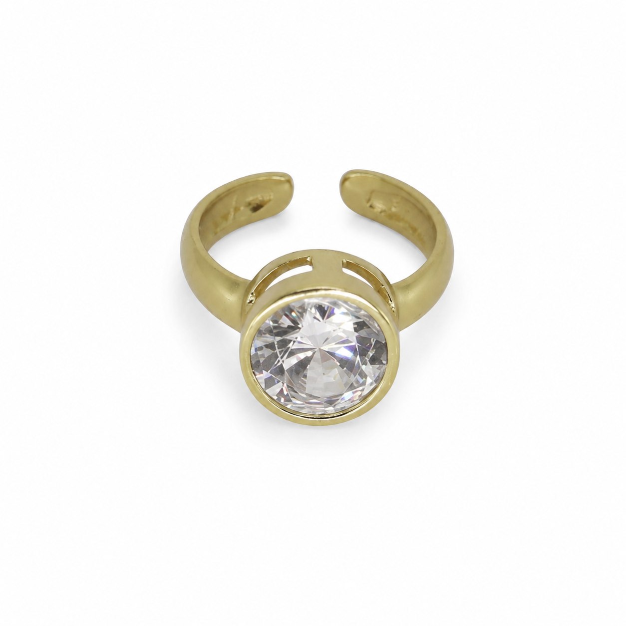 Semijoia Anel Ajustável Zircônia Redonda G 11mm Banho Ouro 18K