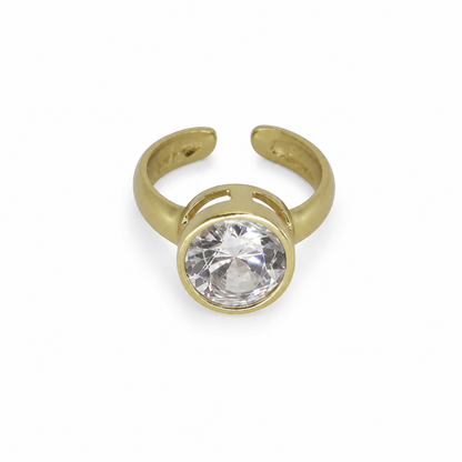 Semijoia Anel Ajustável Zircônia Redonda G 11mm Banho Ouro 18K