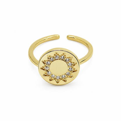Semijoia Anel Ajustável Redondo Zircônias 10mm Banho Ouro 18K