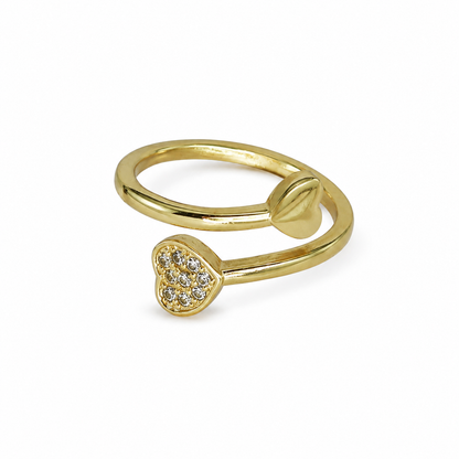 Semijoia Anel Ajustável Corações Liso E Cravejado 11mm Banho Ouro 18K