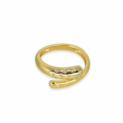 Semijoia Anel Ajustável Snake Cristal 9mm Banho Ouro 18K