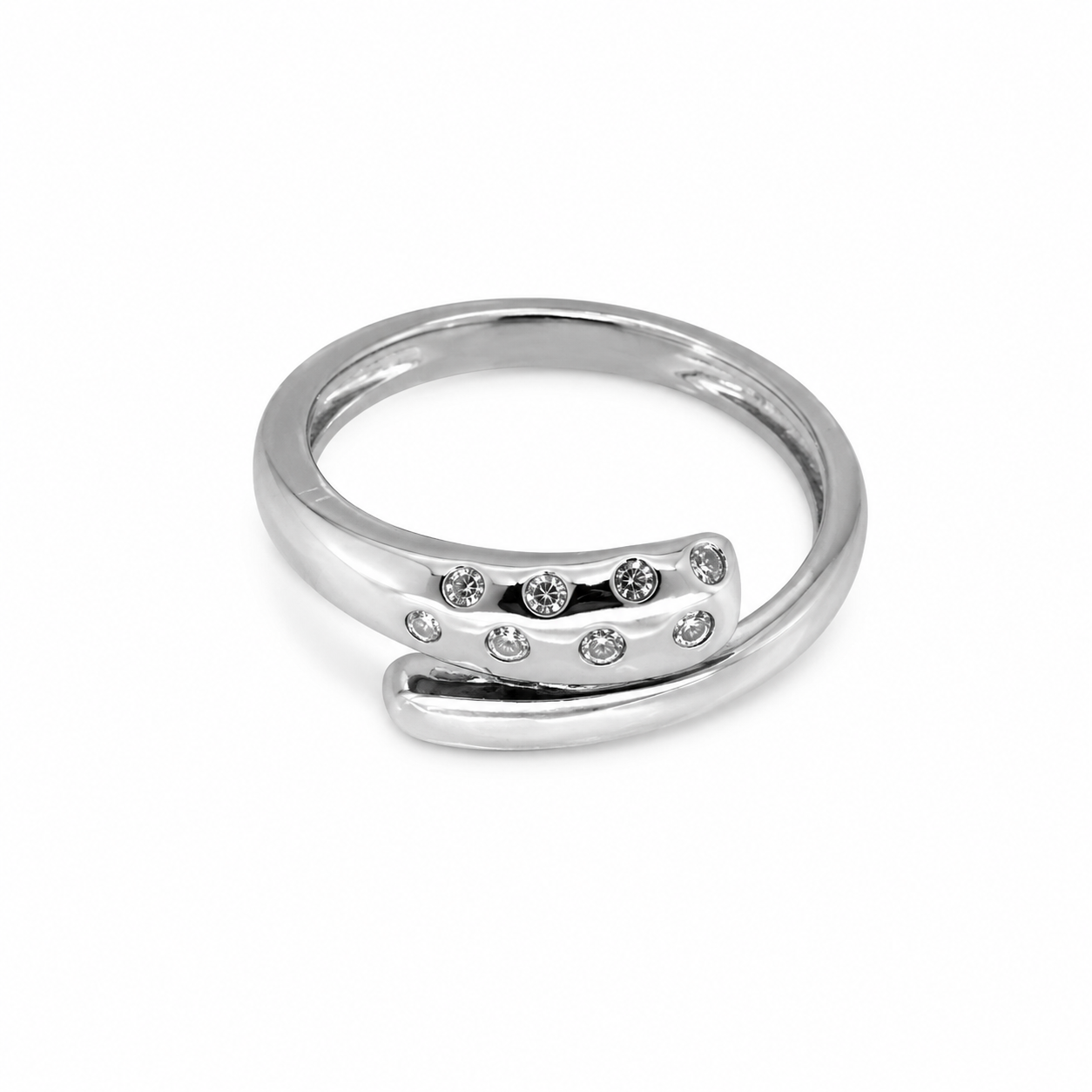 Semijoia Anel Ajustável Snake Cristal 9mm Banho Ródio