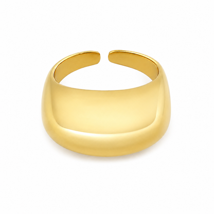 Semijoia Anel Ajustável Oval Grande 15mm Banho Ouro 18K