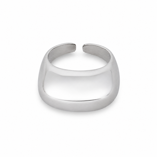 Semijoia Anel Ajustável Oval Grande 15mm Banho Ródio