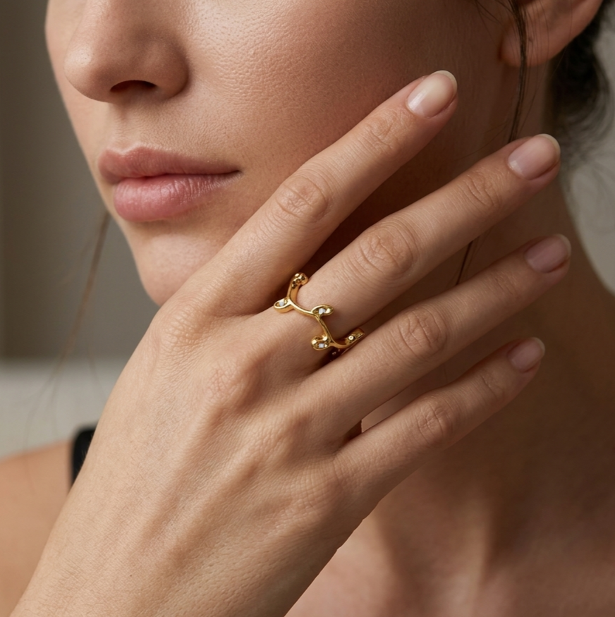Semijoia Anel Ramos Com Zircônia 7mm Aro 14 Banho Ouro 18K