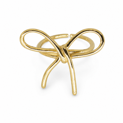 Semijoia Anel Ajustável Laço Grande 23mm Banho Ouro 18K