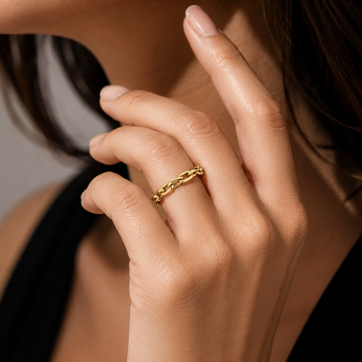 Semijoia Anel Ajustável Elos 4mm Banho Ouro 18K