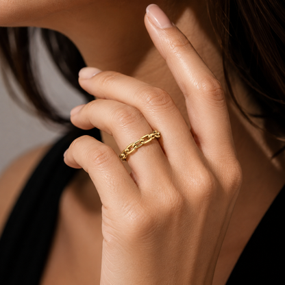 Semijoia Anel Ajustável Elos 4mm Banho Ouro 18K