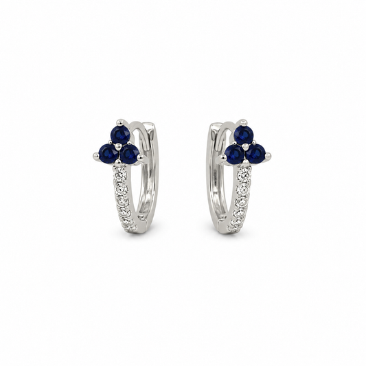 Brinco Argola Flor Azul 12mm Prata 925