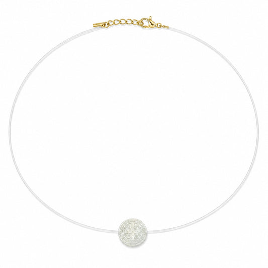 Semijoia Colar Choker São Bento Fio De Nylon 45cm Banho Ouro 18K