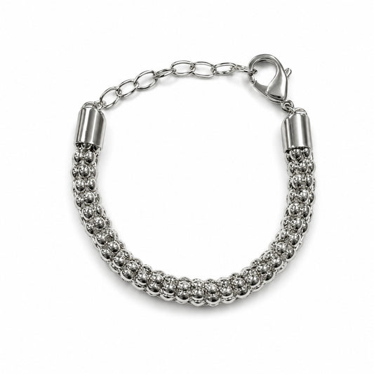Semijoia Pulseira Corrente Morango 22,5cm Banho Ródio