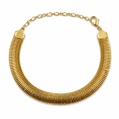 Semijoia Colar Choker Corrente Achatada 30cm Banho Ouro 18K