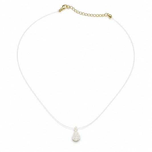 Semijoia Colar Choker N.Senhora Aparecida Madrepérola Fio De Nylon 38cm Banho Ouro 18K