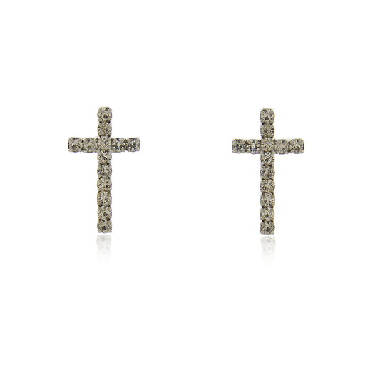 Brinco Fino Crucifixo com Zircônia Banho Diamante