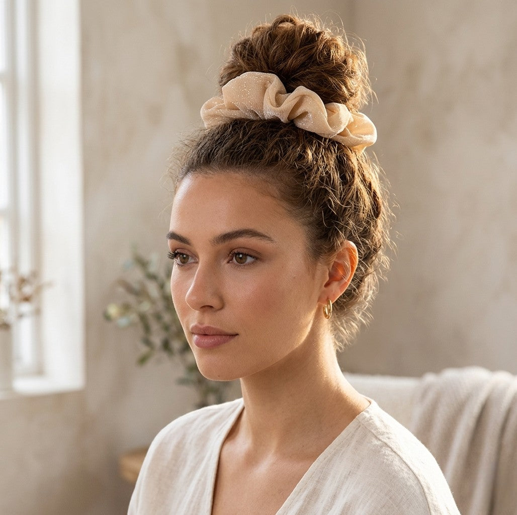 Scrunchie de Cetim Cintilante Anti-Frizz