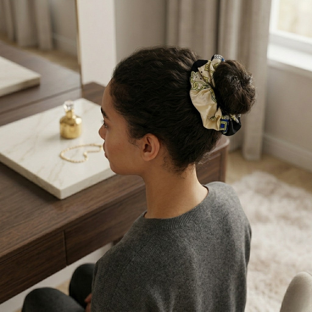 Scrunchie de Cetim Glamour Cintilante Anti-Frizz