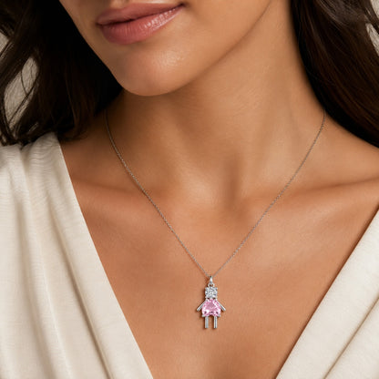 Semijoia Pingente Filho (A) Rosa Claro Com Zircônia 19mm Banho Ródio