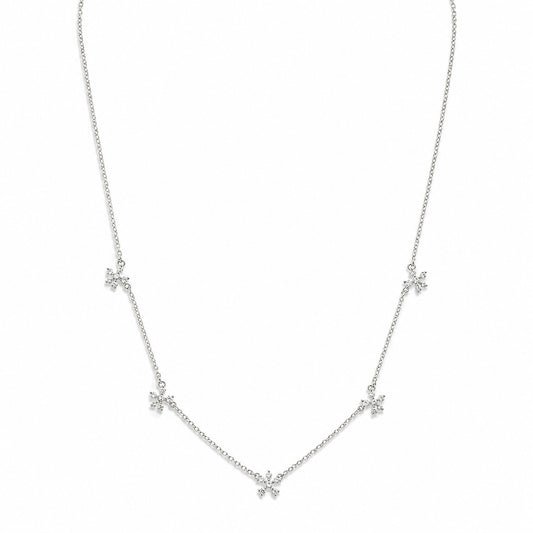 Colar Cinco Flores Zirconia 45cm Prata 925