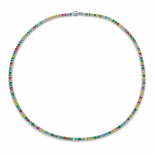 Semijoia Colar Riviera Color 50cm Banho Ródio
