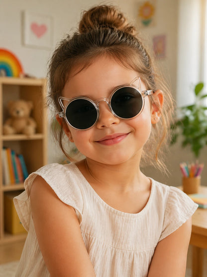 Óculos De Sol Kids Feminino Cat Redondo UV 400
