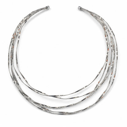 Semijoia Colar Choker Aro Seis Fios 15,5cm Banho Ródio