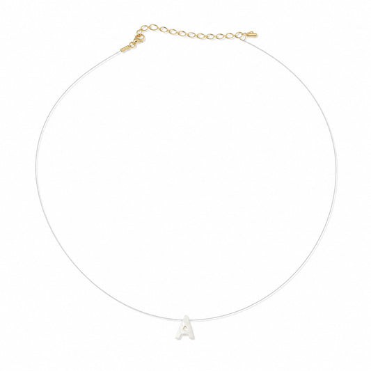 Semijoia Colar Choker Letra (A) Madrepérola Fio De Nylon 45cm Banho Ouro 18K