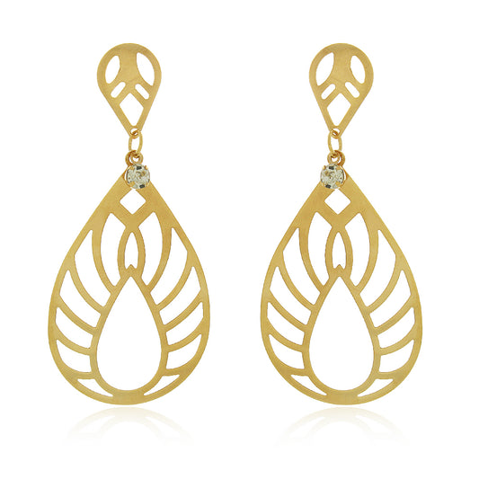 Brinco Fino Gota Dupla com Zircônia Banho a Ouro 18K