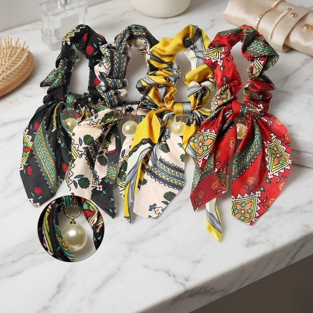 Scrunchie Laço e Pérola Cetim Anti-Frizz Colors